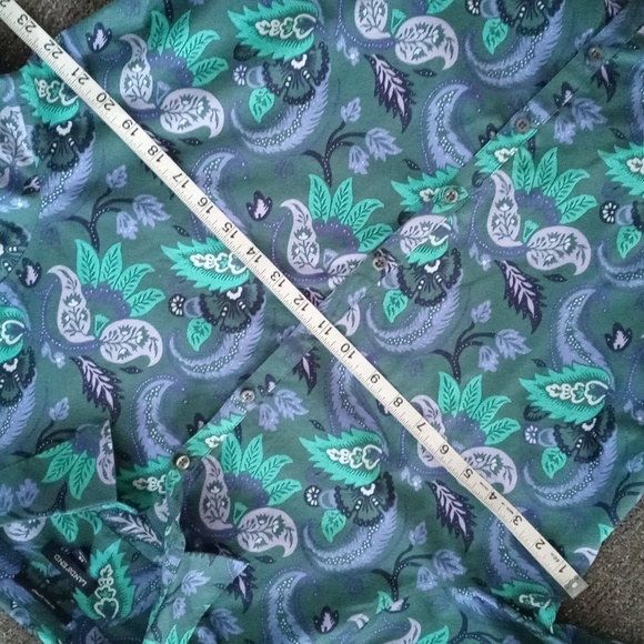 💜Lands' End💜 - Purple/Green Floral Paisley Supima Cotton Button Down - Picture 10 of 11